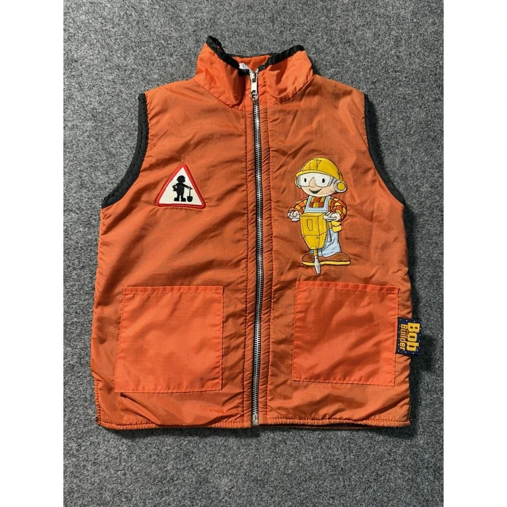 Vintage Y2K Bob The Builder Orange Construction Vest 5 Blue Fleece Interior Rare